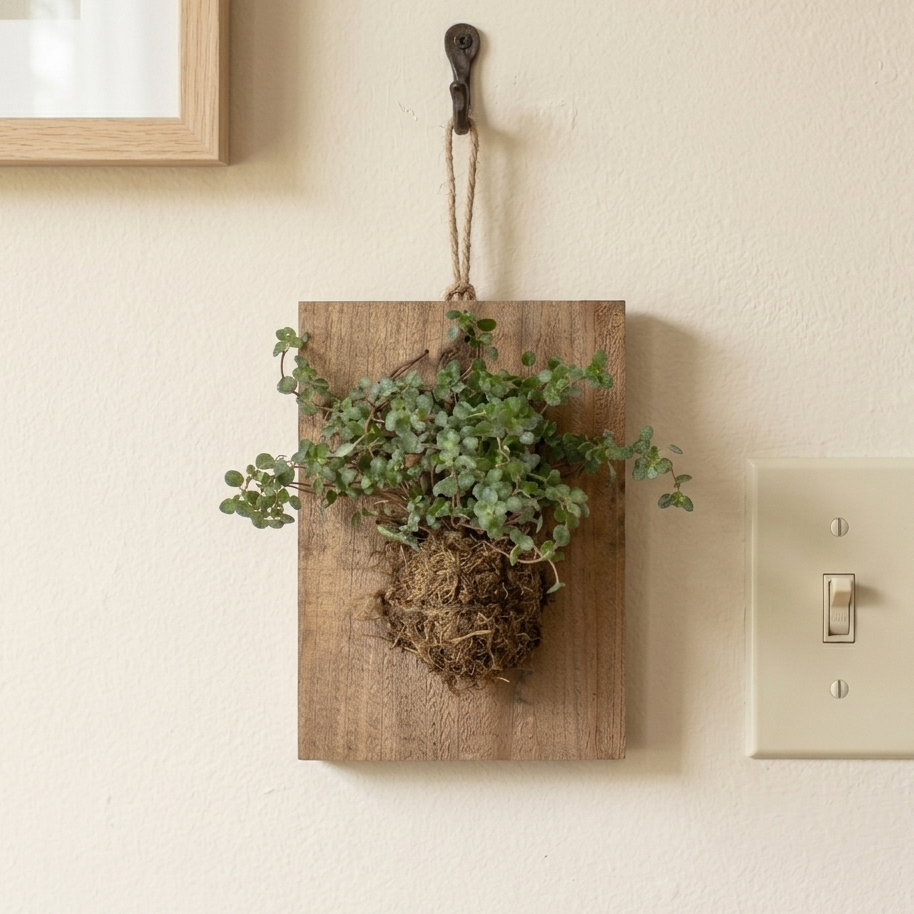 Baby Tears Pilea Mounted on Wood