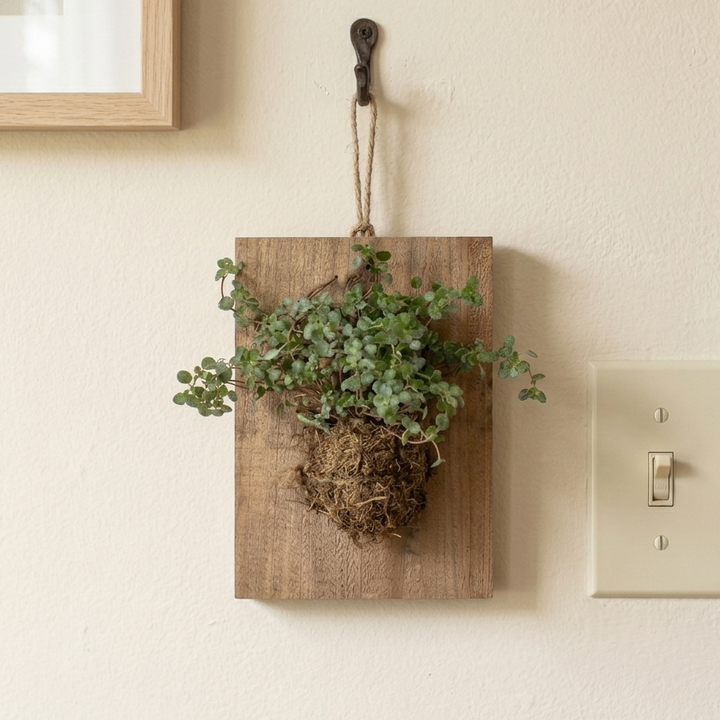 Baby Tears Pilea Mounted on Wood